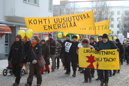 Demonstrationen i  Uleåborg - Oulu - 24/1 2009 Mot kärnkraft och uranbrytning