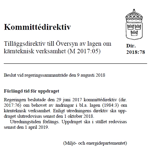 Översyn av lagen om kärnteknisk verksamhet (M 2017:05), redovisning av uppdraget